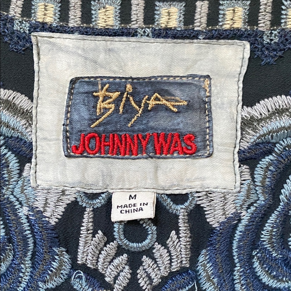 Johnny Was Black Top with Blue and Pink Floral Embroidery - Picture 5 of 7